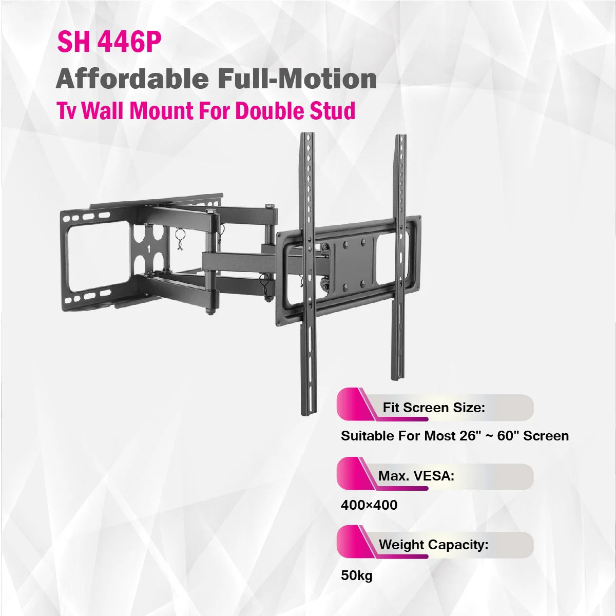 Skill Tech SH 446P - حامل جداري للتلفزيون كامل الحركة وبأسعار معقولة لمسمار مزدوج Skill Tech SH 446P - حامل جداري للتلفزيون كامل الحركة وبأسعار معقولة لمسمار مزدوج