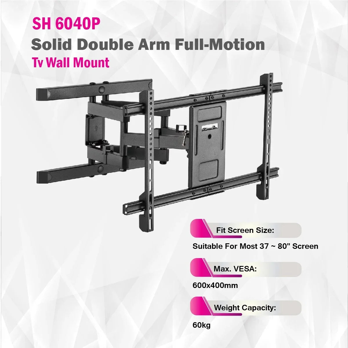 SkillTech - SH 6040P - Solid Double Arm Full Motion Tv Wall Mount