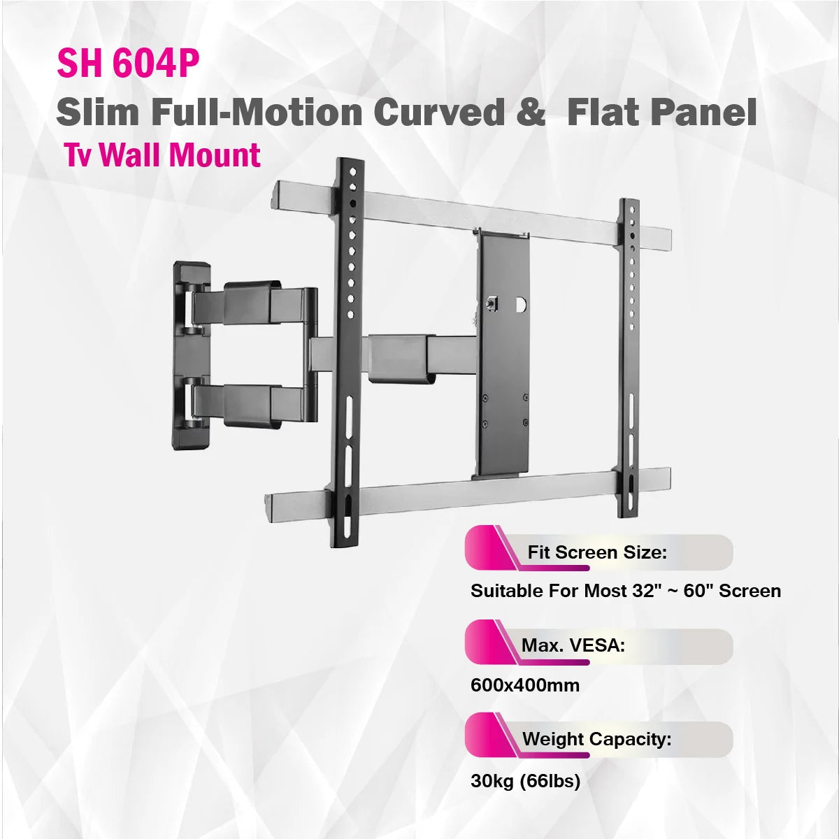 SkillTech - SH 604P - Slim Full-Motion Curved & Flat Panel Tv Wall Mount