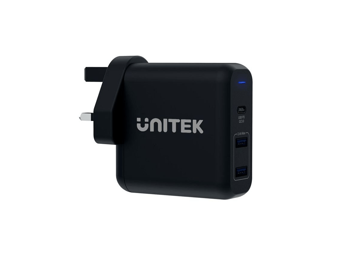 Unitek 60W USB-C PD QC3 3-Port Wall Charger UK Type - Black in Qatar