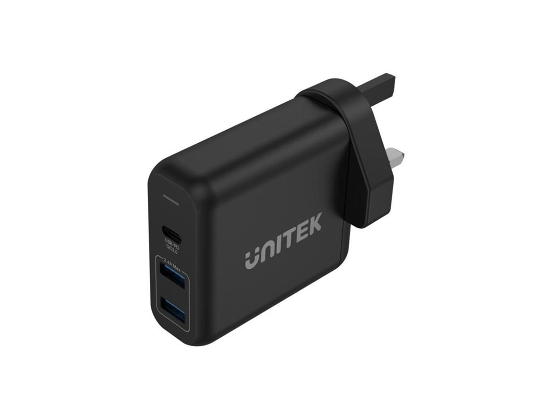 Unitek 60W USB-C PD QC3 3-Port Wall Charger UK Type - Black in Qatar