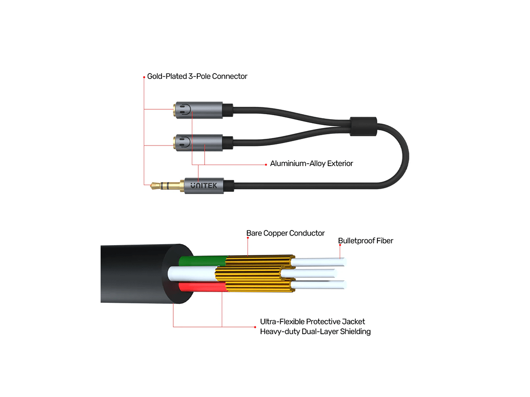 Unitek Headphone Splitter For Dual Headphone (3.5mm Plug to Dual 3.5mm Jack) Stereo Audio Cable in Qatar