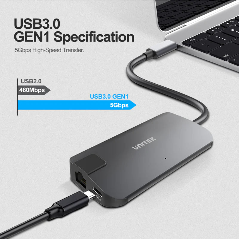 Unitek 5-in-1 USB-C Ethernet Hub with Dual Monitor and 60W Power Delivery