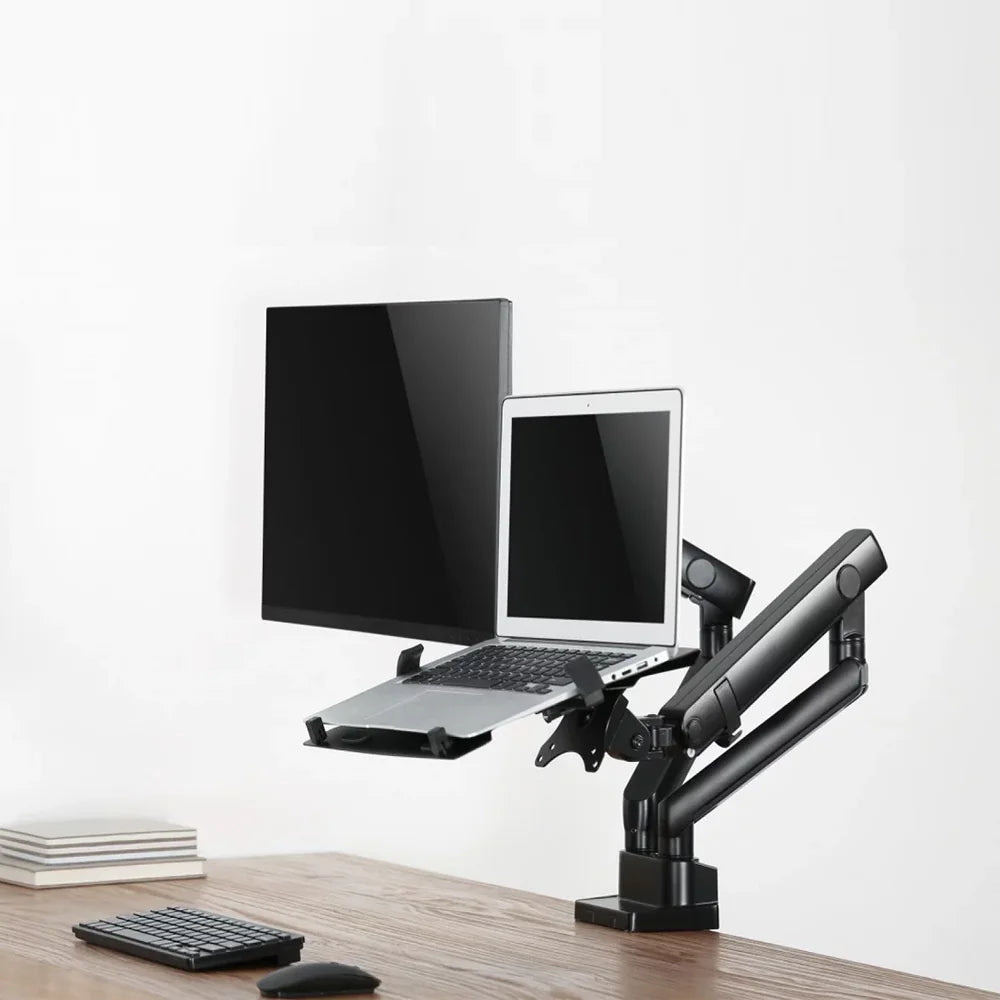 Skill Tech SH20 C024ML | Aluminium Slim Pole-Mounted Spring-Assisted Monitor Arm With Laptop Holder