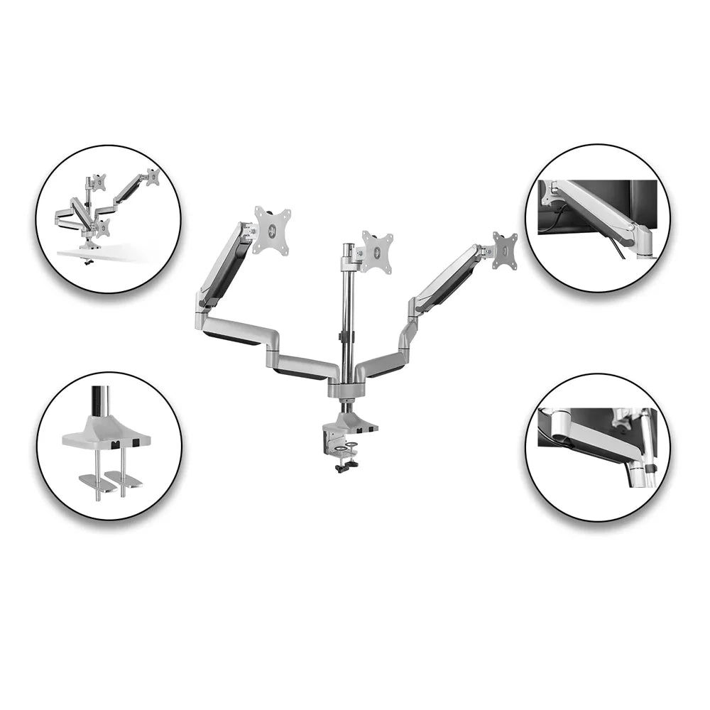 Skill Tech SH100 C036 | Triple Monitors Pole-Mounted Gas Spring Assisted Monitor Arm