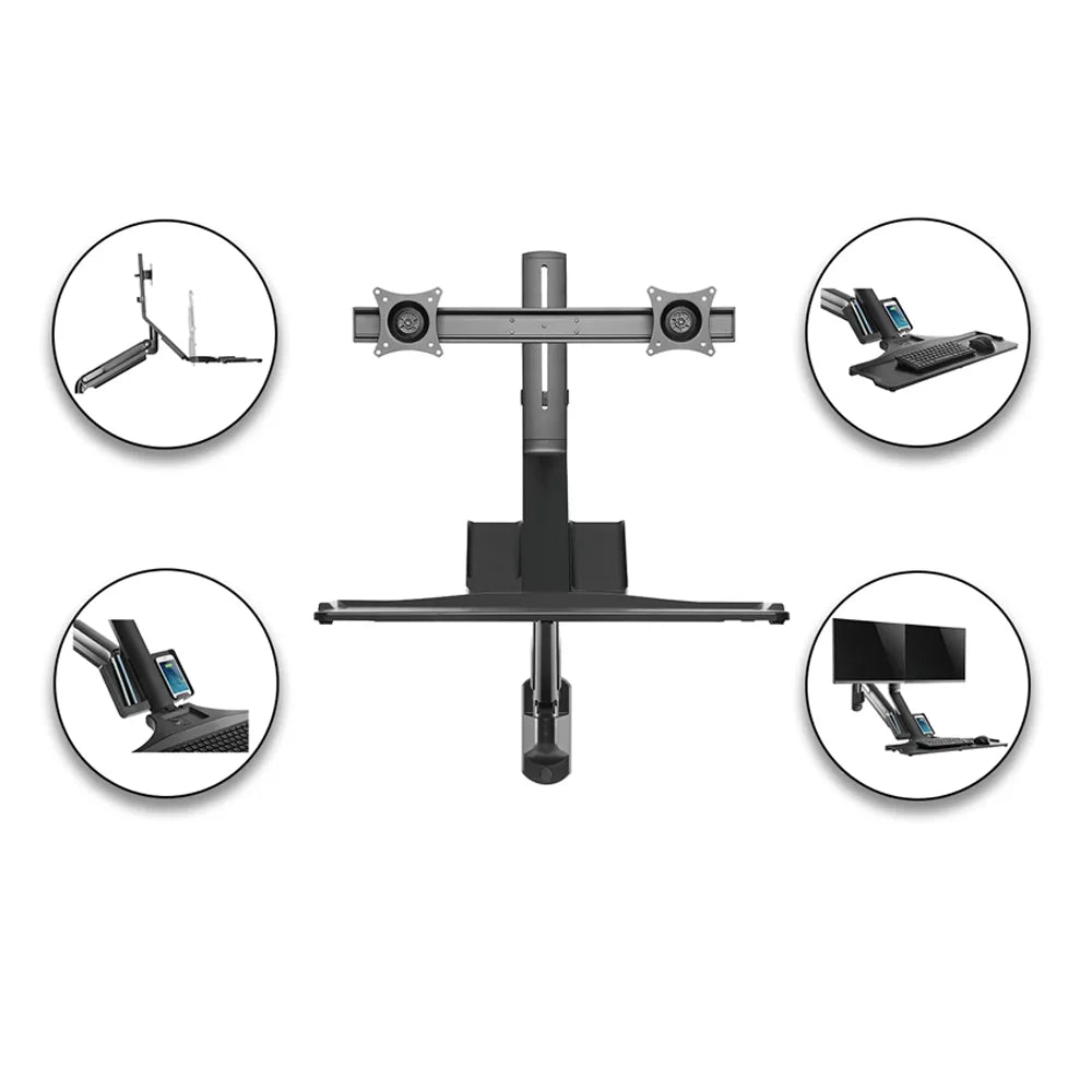 Skill Tech SHS05 W02 | Gas Spring Sit-Stand Desk Converter With Dual Mount Ergonomic Mount