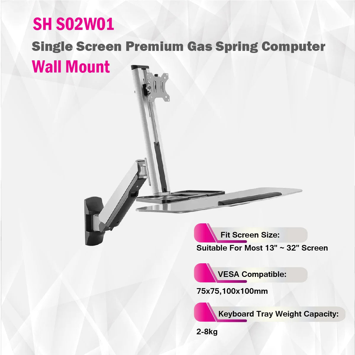 Skill Tech SHS 02W01 | Single Screen Premium Gas Spring Computer Monitor Mount