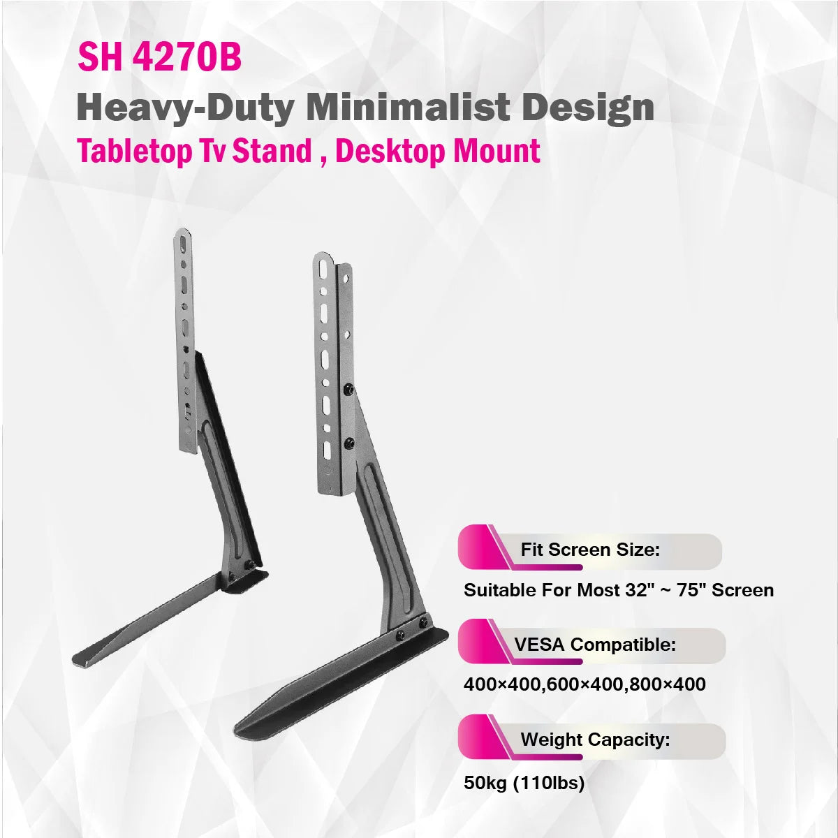 Skill tech- SH4270B - Heavy-Duty Minimalist Design Tabletop Tv Stand , Desktop Mount