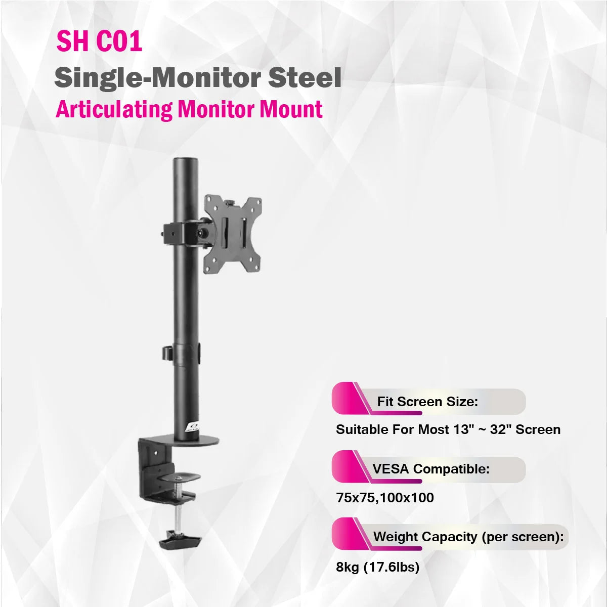 SkillTech -SH C01 - Single-Monitor Steel Articulating Monitor Mount