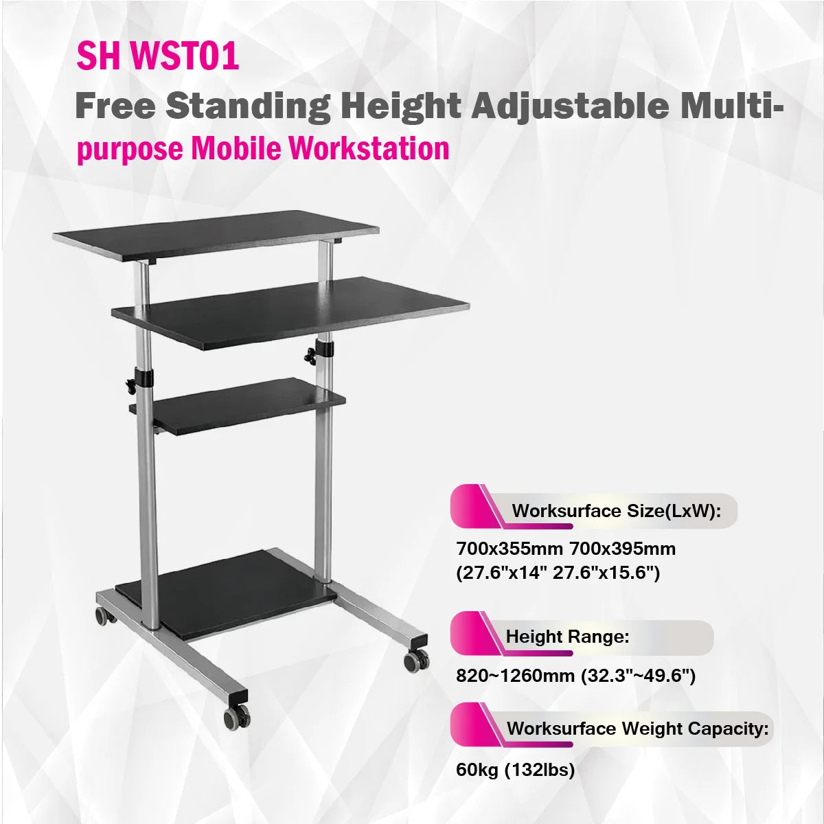 Skilltech  -SH WST01 - Free Standing Height Adjustable Multi-Purpose Mobile Workstation Ergonomic Mount