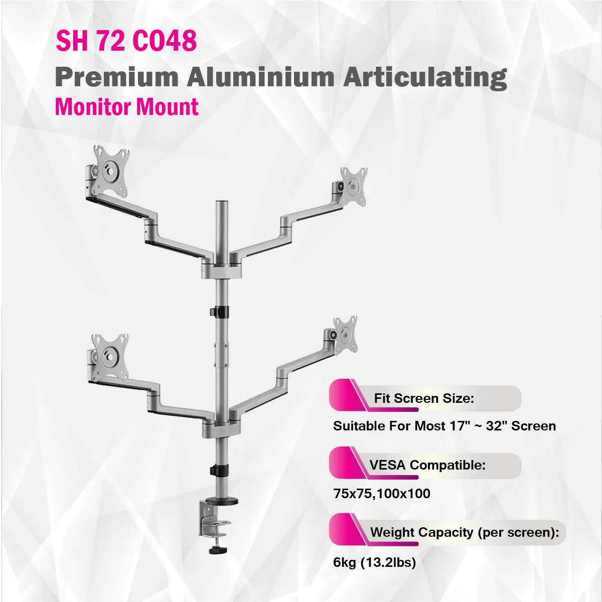 Skill Tech SH72 CO48 | Premium Aluminium Articulating Monitor Mount