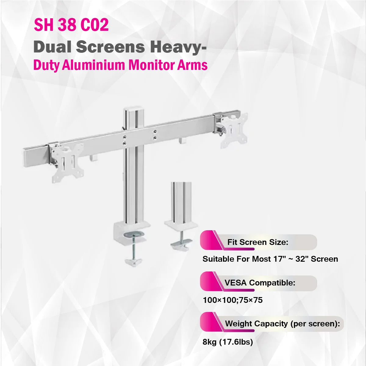 Skill Tech SH38 C02 - Dual Screens Heavy-Duty Aluminium Monitor Arms
