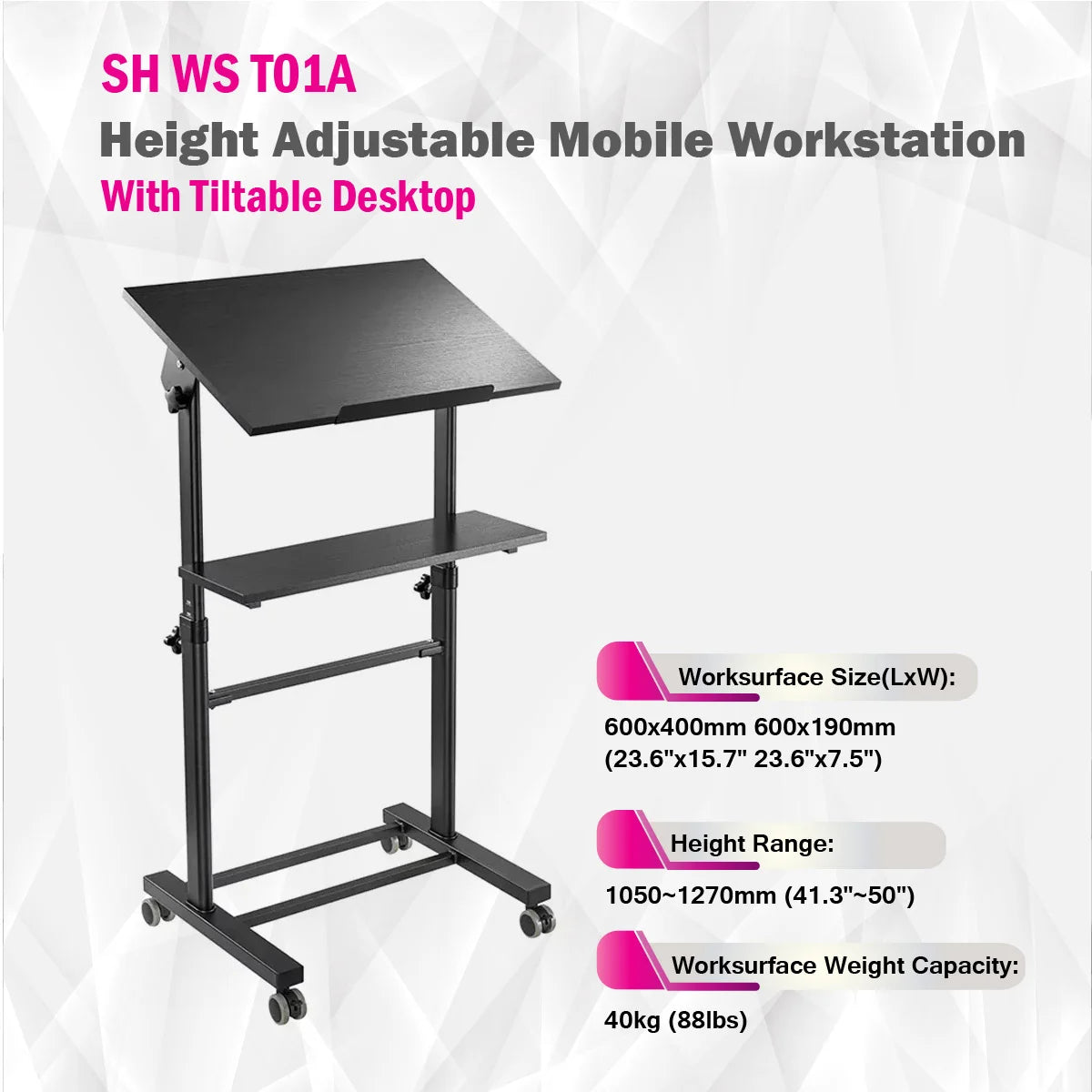 Skilltech Skilltech-SH WS T01A - Height Adjustable Mobile Workstation With Tiltable Desktop Mount