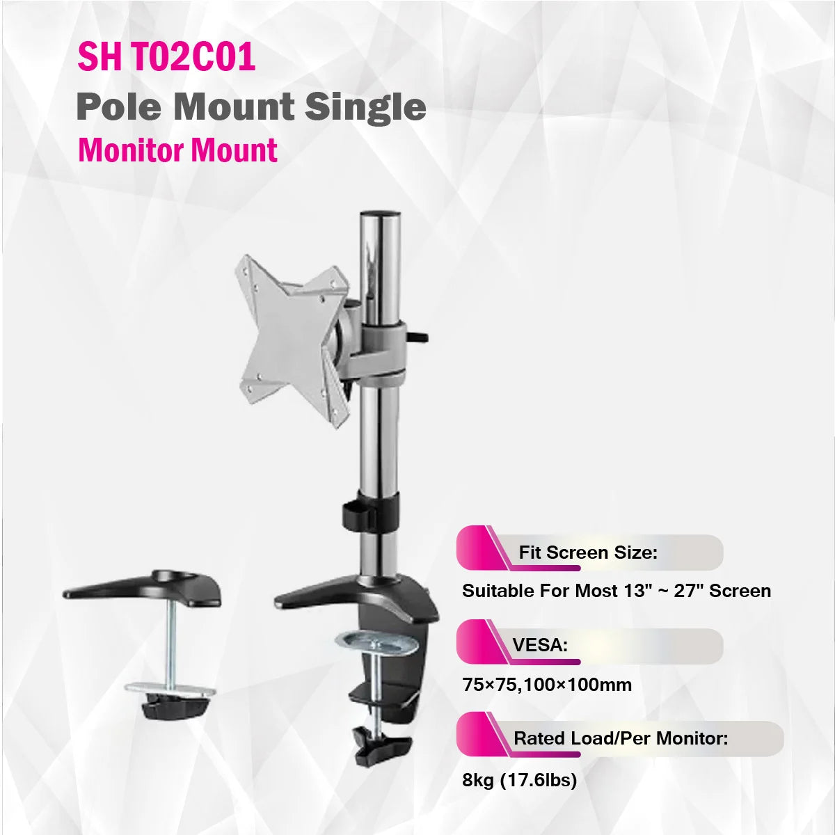 SkiilTech  -SH T02C01 - Pole Mount Single Monitor Mount