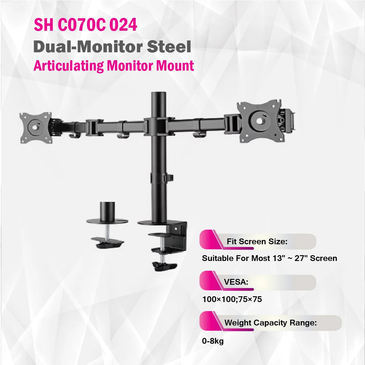 Skill Tech SH070 C024 - Dual-Monitor Steel Articulating Monitor Mount