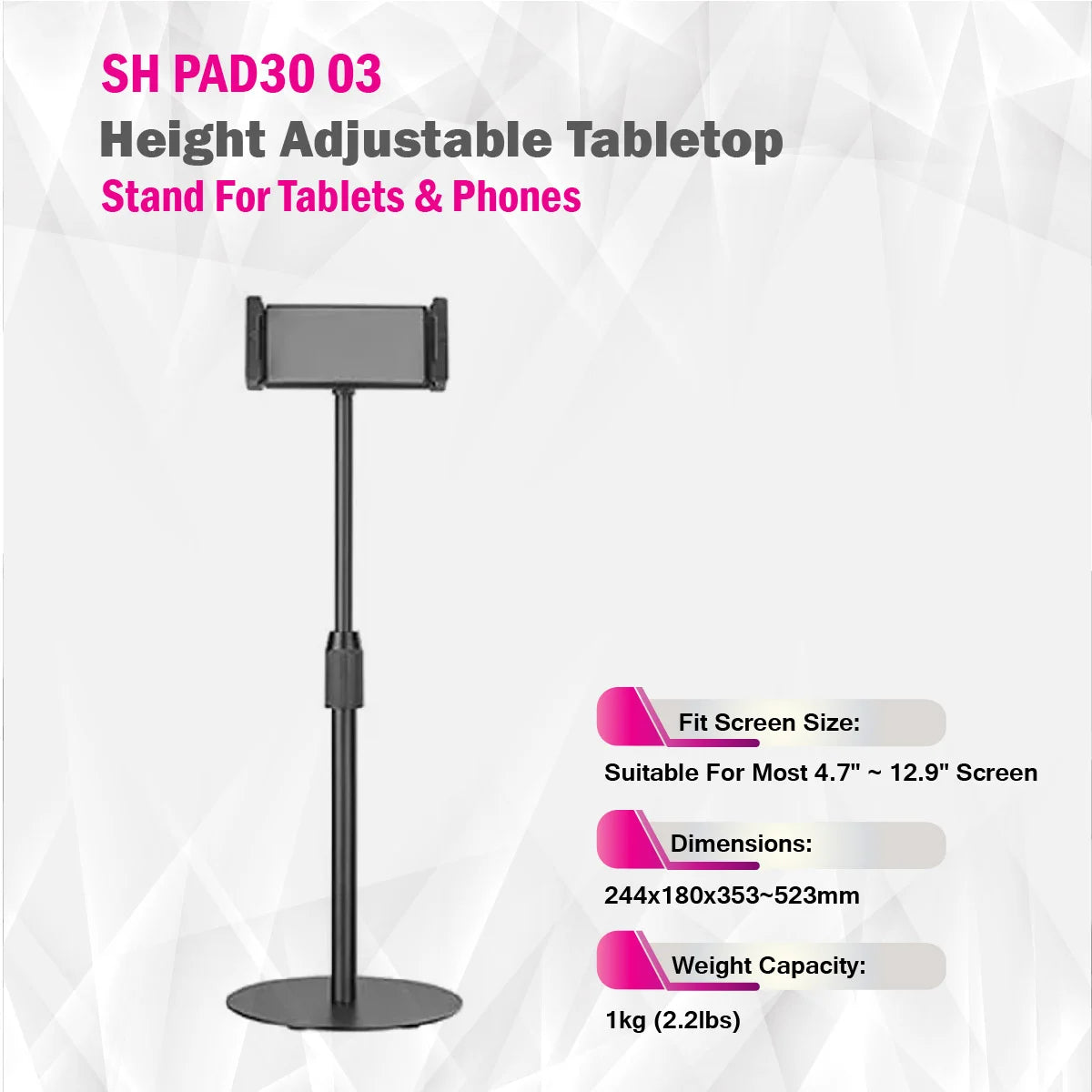 SkillTech - SH PAD30 03 - Height Adjustable Tabletop For Tablet Stand & Phones