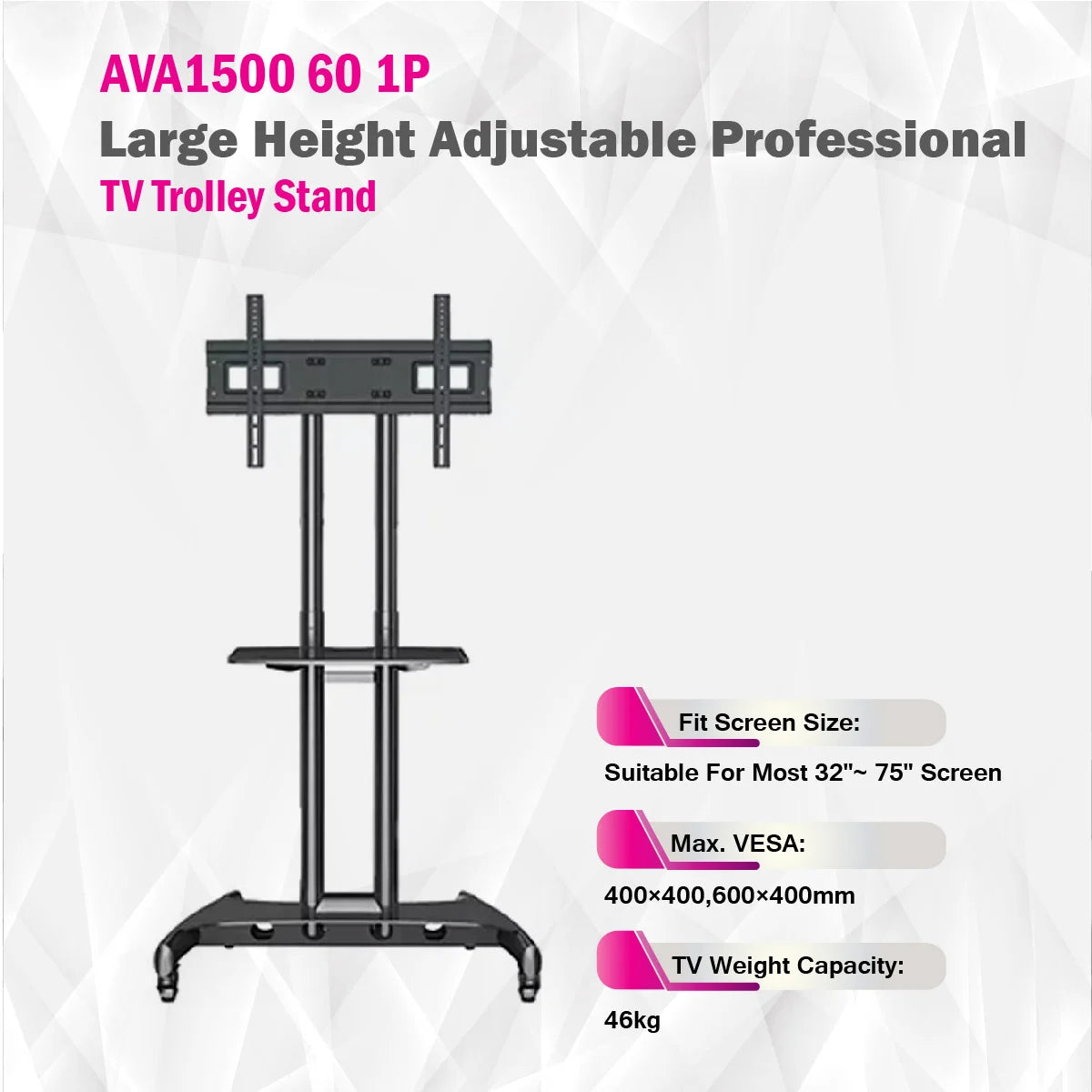 Skilltech - AVA1500 60 1P - Large Height Adjustable Professional TV Trolley Stand