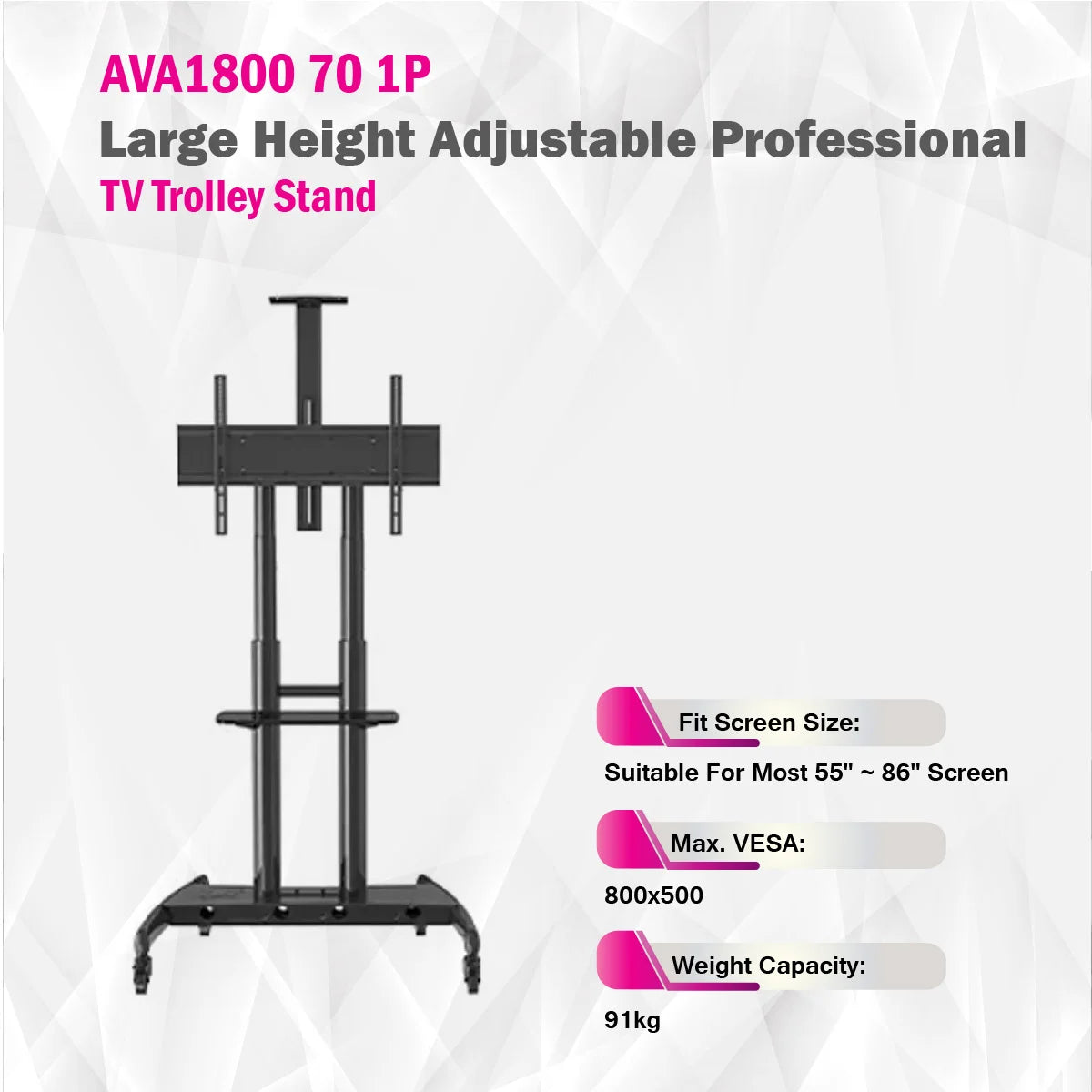 Skilltech -AVA1800 70 1P - Large Height Adjustable Professional TV Trolley Stand