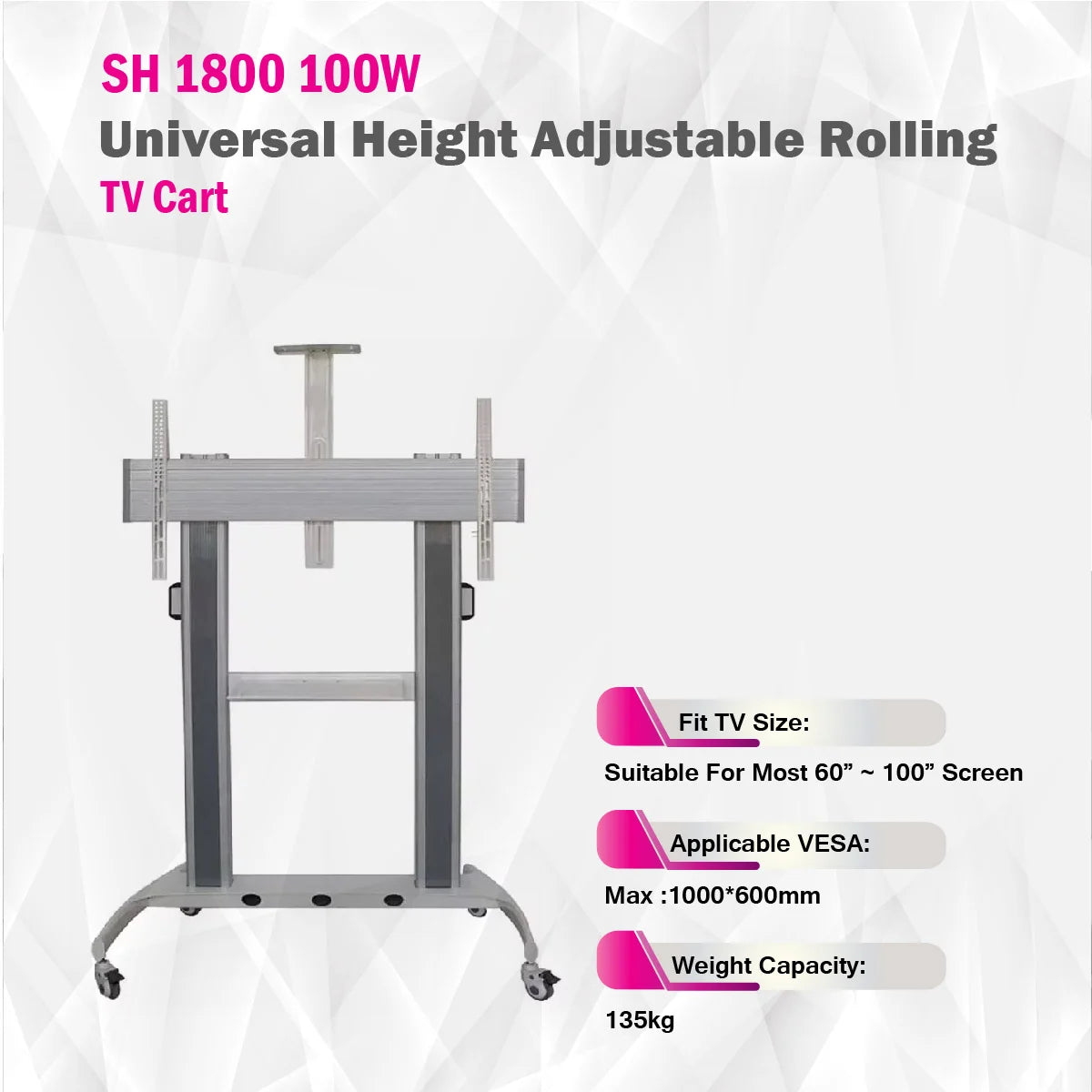Skilltech- SH 1800 100W - Universal Height Adjustable Rolling Tv Stand