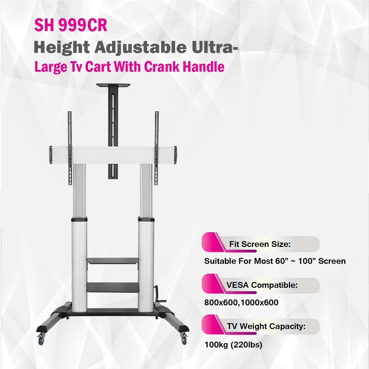 Skilltech- SH 999CR -  Height Adjustable Ultra-Large Tv Stand With Crank Handle