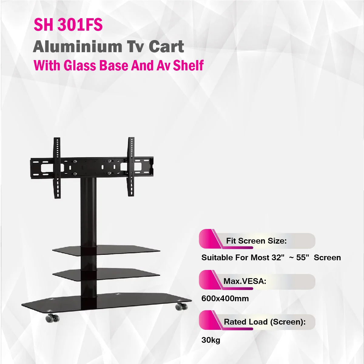 Skilltech  - SH 301FS - Aluminium Tv Stand With Glass Base And Av Shelf