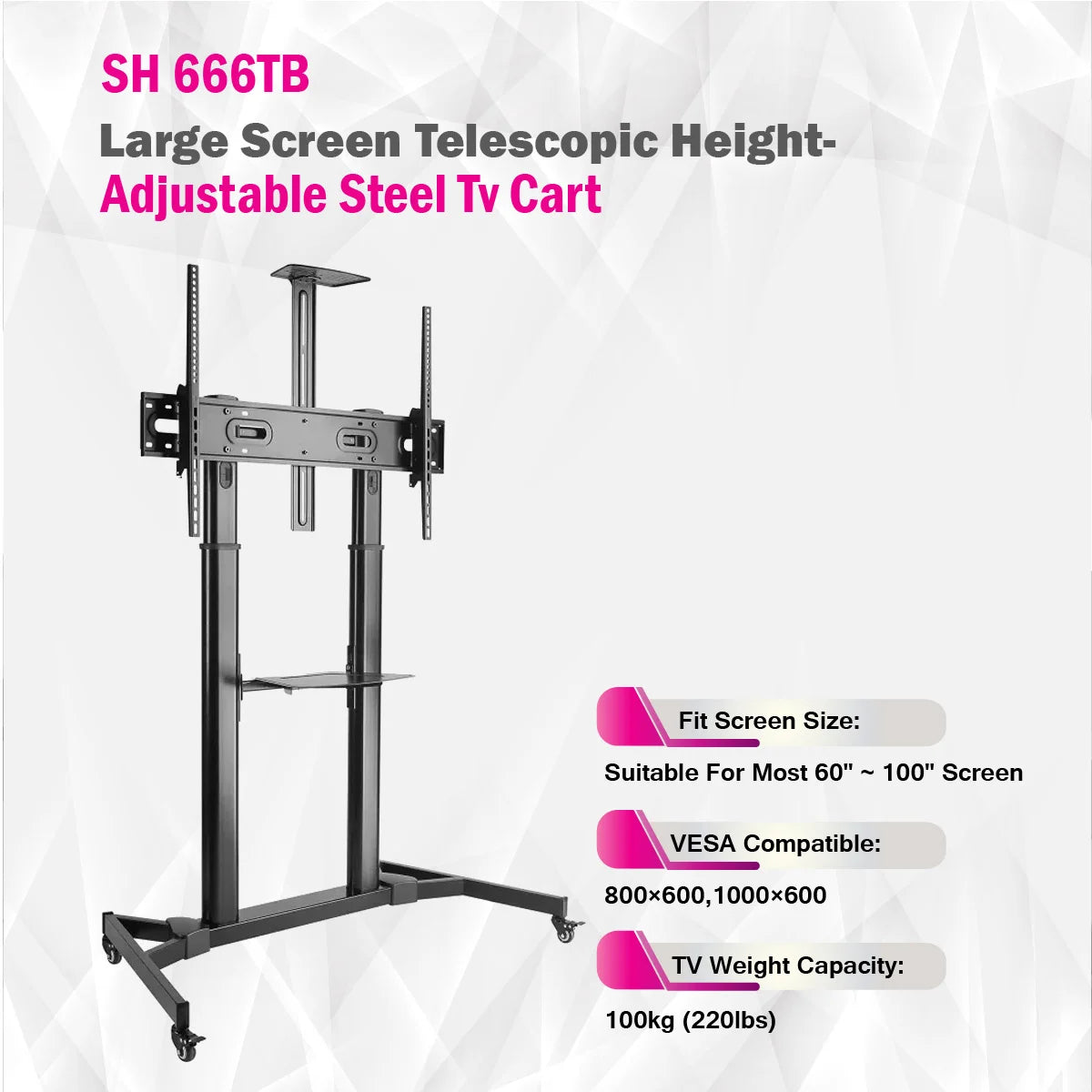 Skilltech  -SH 666TB -Large Screen Telescopic Height-Adjustable Steel Tv Stand