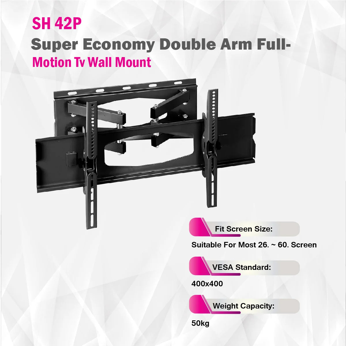 SkillTech  - SH 42P - Super Economy Double Arm Full-Motion Tv Wall Mount