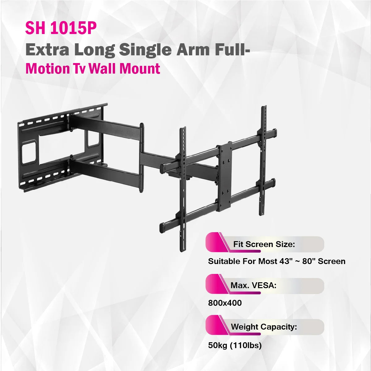 Skill Tech SH 1015P | Extra Long Single Arm Full-Motion Tv Wall Mount