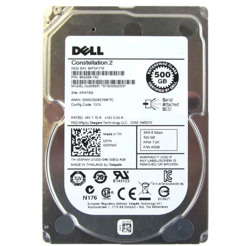 Dell 55RMX 055RMX 500GB 6G 7.2K 2.5″ SAS Hard Drive ST9500620SS