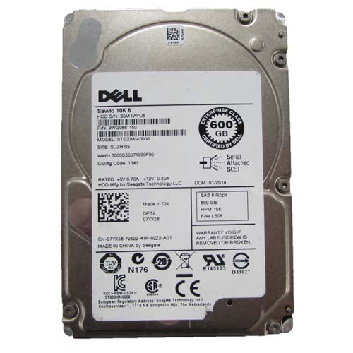 Dell Seagate 600GB ST600MM0006 10K RPM 6GBP/S SAS 2.5″ Hard Drive 7YX58 07YX58
