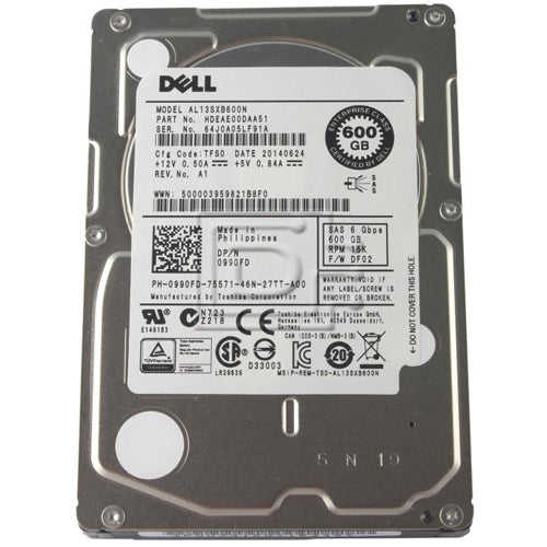 Dell 600GB 15K 6G SAS 2.5” Hot Plug Hard Drive 990FD / 0990FD