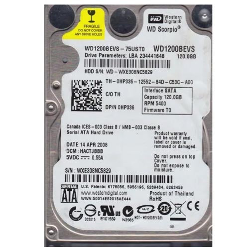 Western Digital WD1200BEVS-75UST0 DCM:HHCTJHBB 120GB 2.5″ SATA Hard Drive